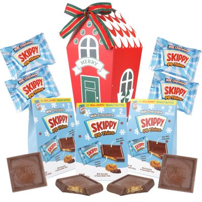 Christmas Peanut Butter Chocolate Thins with Gift Box, Individually Wrapped Pieces, Festive Holiday Treats, 4 Items