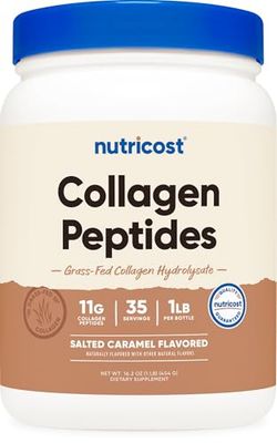 Nutricost Grass-Fed Collagen Powder 1LB 454 G Salted Caramel - Grass Fed Bovine Collagen Hydrolysate - Collagen Peptides