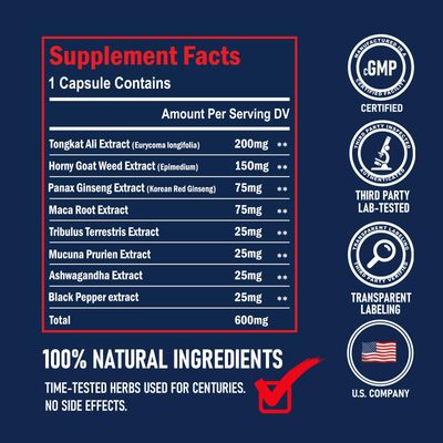 GLADTON Hammer Extra Herbal Supplement for Men. Horny Goat Weed, Tongkat Ali, Ginseng Maca Root for Energy, Stamina Endurance. Fast Acting Male Performance Enhancing Pill - 10 Capsules