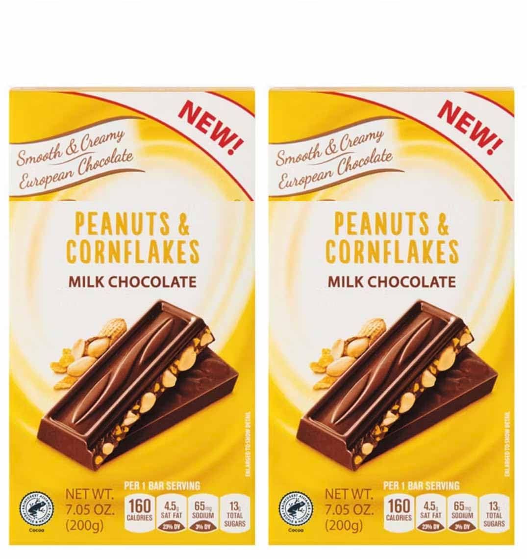 Peanuts Cornflakes, European Milk Chocolate Bars, Snack Gift Food, Individual Bricks, SimplyComplete 2 Pack by Choceur