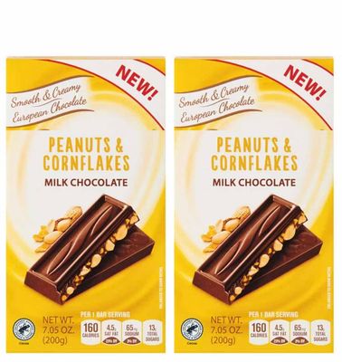 Peanuts Cornflakes, European Milk Chocolate Bars, Snack Gift Food, Individual Bricks, SimplyComplete 2 Pack by Choceur