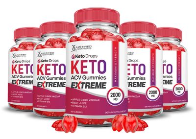 5 Pack Keto Drops Keto ACV Gummies Extreme 2000MG Keto Drops Keto Gummies Advanced Formula Apple Cider Vinegar with Pomegranate Beet Juice Powder B12 Vegan Non GMO 300 Gummys