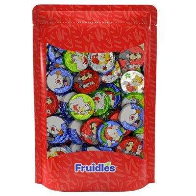 Fruidles Christmas Milk Chocolate Snowman Themed Discs, Double Crisps, Party Bag Fillers, Individually Wrapped Foils, Kosher Certified Dairy 2 Pounds