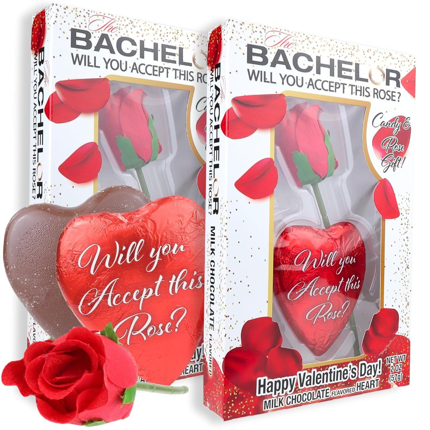 Sweetzo Gift for Her, Bachelor Will You Accept This Rose Milk Chocolate Heart Set Pack of 2