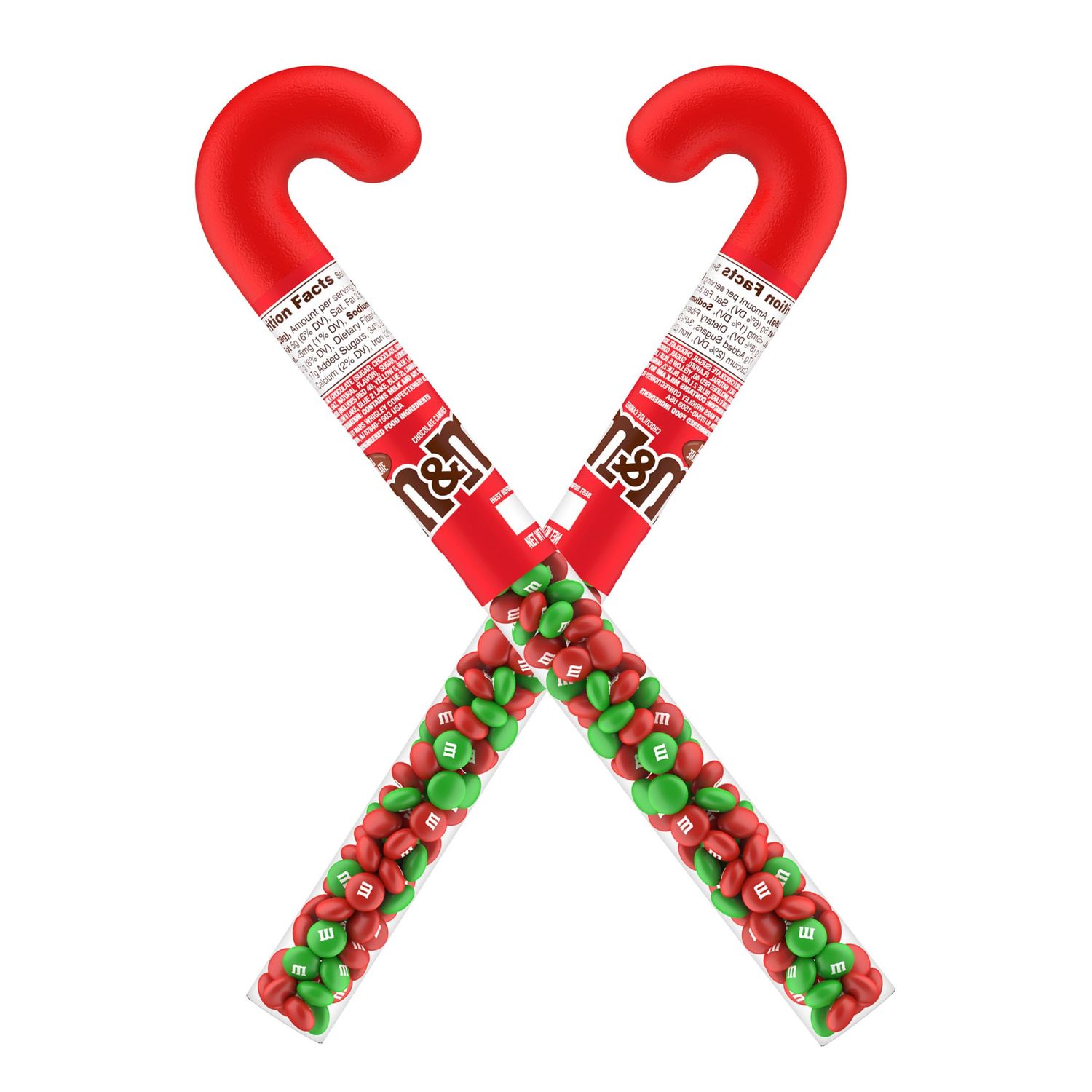 MM Large Christmas Candy Filled Plastic Canes 2 Pack - Milk Chocolate Holiday Candy Cane Tubes For Stocking Stuffers, Gifts And Treats - 3.0 oz Each MM 2 Count