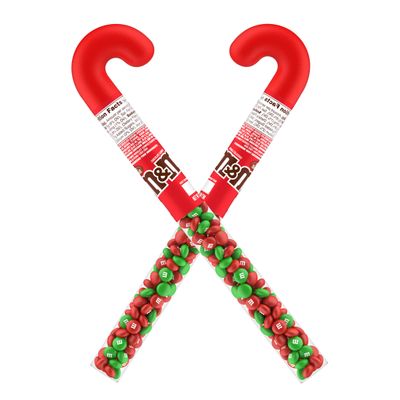 MM Large Christmas Candy Filled Plastic Canes 2 Pack - Milk Chocolate Holiday Candy Cane Tubes For Stocking Stuffers, Gifts And Treats - 3.0 oz Each MM 2 Count