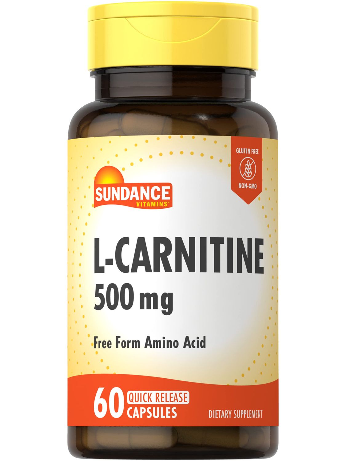 Sundance L-Carnitine Supplement 500mg 60 Capsules Free Form Amino Acid Non-GMO and Gluten Free Supplement
