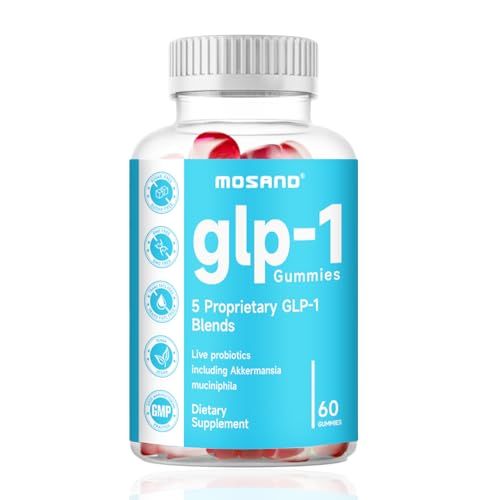 MOSAND GLP-1 Probiotic Gummies, GLP-1 Supplement with Akkermansia Probiotic, Berberine, No Sugar Added for Gut Digestion Health,Strawberry Flavor-60 Gummies