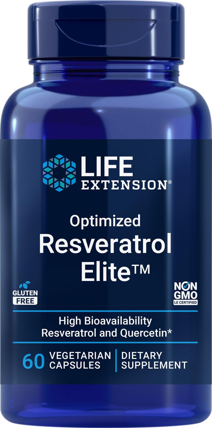 Life Extension Optimized Resveratrol Elite, 60 Vegetarian Capsules, with Bio-Quercetin phytosome Non GMO, Gluten Free