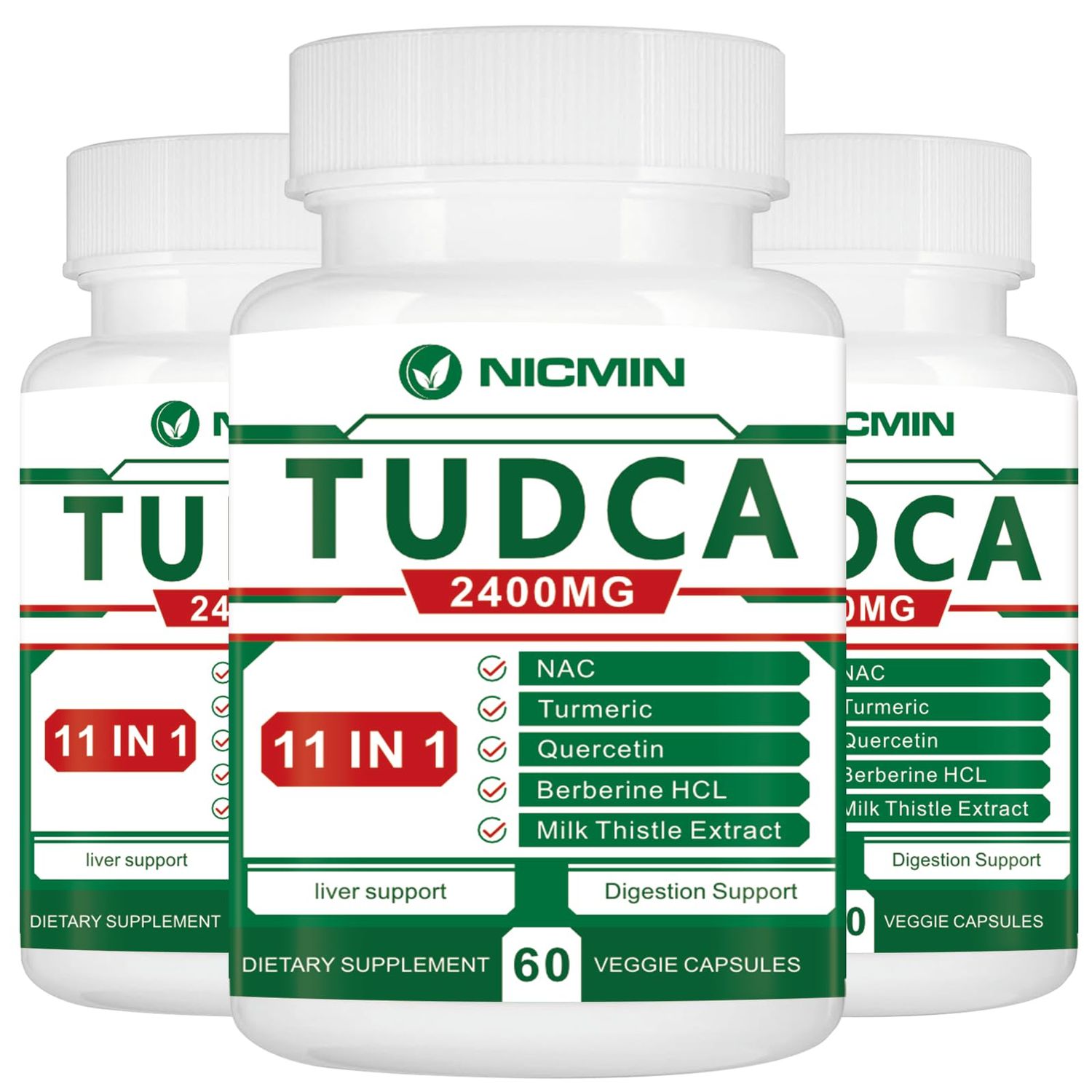 NICMIN TUDCA Supplements 2400MG, Bile Salts Complex for Liver Detox Gallbladder Cleanse, Anti-Aging for Men and Women, Digestive Health 180 Capsules