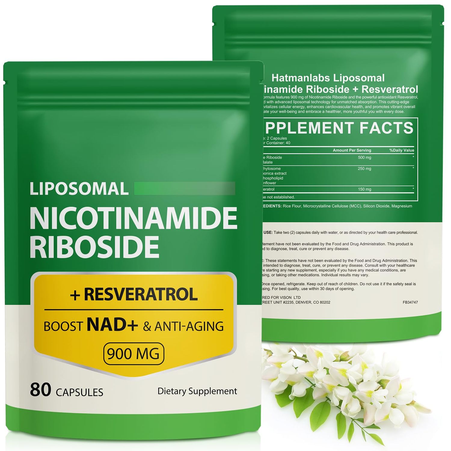 NAD Supplement with Nicotinamide Riboside - Resveratrol,Liposomal Nicotinamide Riboside,Quercetin - High Purity NAD Supplement for Anti-Aging, Focus, Energy 160 Capsules 2 Bag