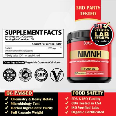 Satoomi NMNH Dihydronicotinamide Mononucleotide -NMN Supplement Alternative - 1000mg per Serving NAD Supplement to Support NAD - 60 Capsules - 30 Days