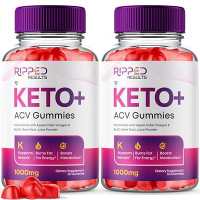 Fyvus 2 Pack Ripped Results Keto ACV Gummies, Ripped Results Keto ACV Gummies Advanced Apple Cider Vinegar Vitamin Supplement 1000MG, Keto Ripped ACV Gummiy KetoACV Folic Acid 120 Gummies