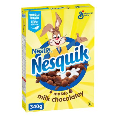 Nesquik 340 GRAM CEREAL It turns the milk chocolatey so that the NESQUIK chocolate flavour can be experienced from the first bite to the last milk drop!
