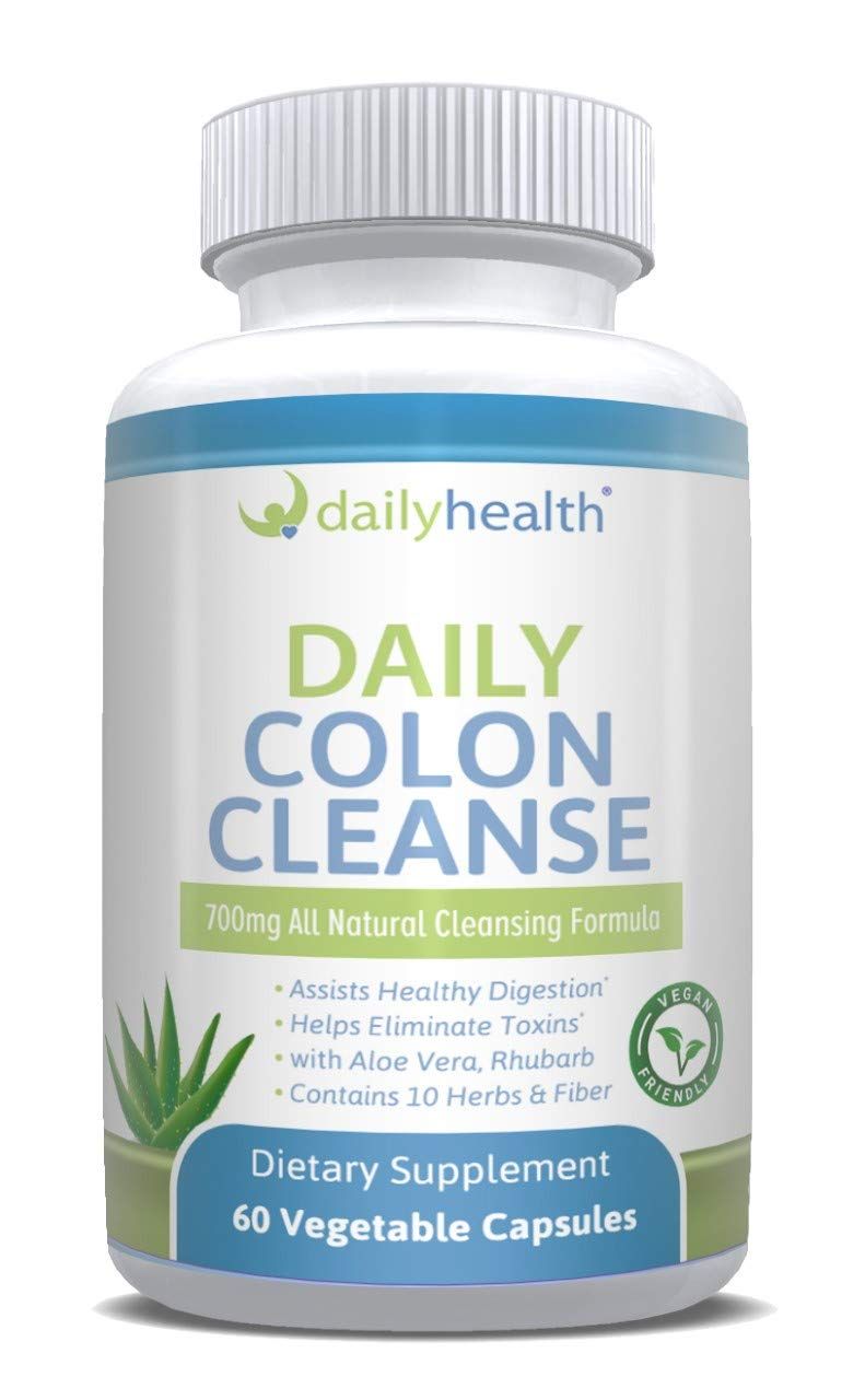 Daily Colon Cleanse 700mg All Natural Formula 10 Herbs, Fiber, Alfalfa, Aloe Vera, Rhubarb, Gentian, Buckthorn, Goldenseal, Lactobacillus acidophilus 60 Vegetable Capsules Two 15 Day Cleansing Kits