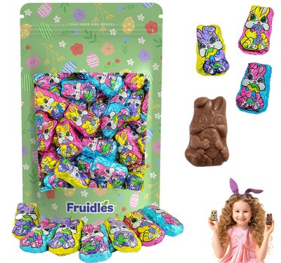 Easter Milk Chocolate Bunnies, Smooth Creamy Party Bag Fillers, Individually Wrapped Multicolor Foils 2 Pound