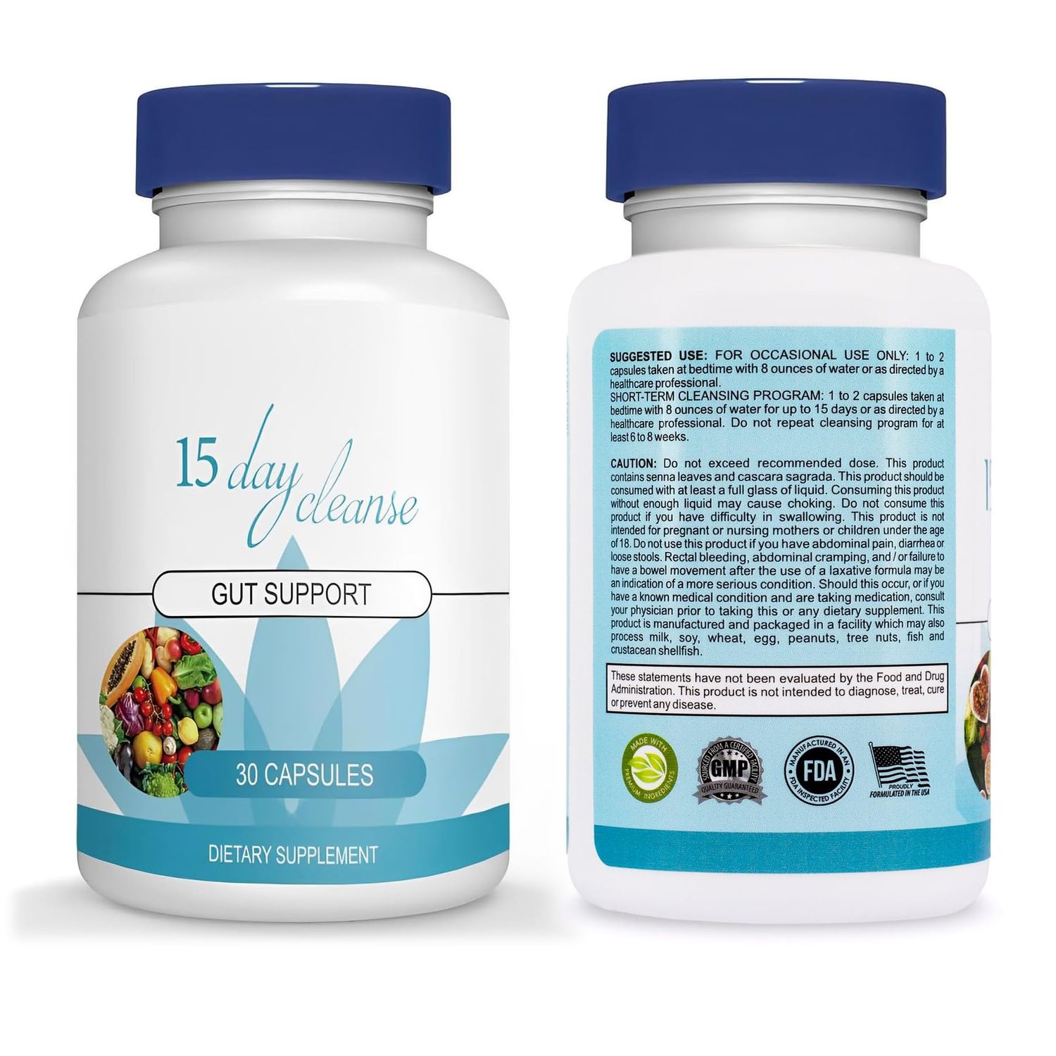 15 Day Gut Cleanse - Gut and Colon Support, 15 Day Advanced Bowel Cleanse with Senna, Cascara Sagrada Psyllium Husk 30 Capsules