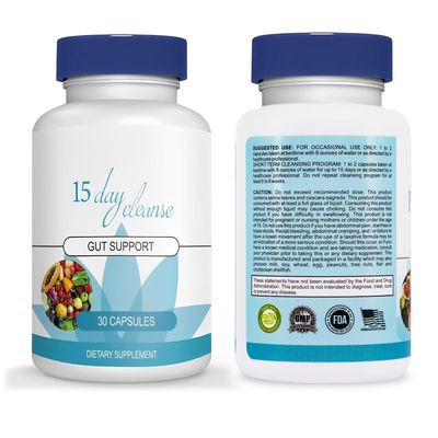 15 Day Gut Cleanse - Gut and Colon Support, 15 Day Advanced Bowel Cleanse with Senna, Cascara Sagrada Psyllium Husk 30 Capsules