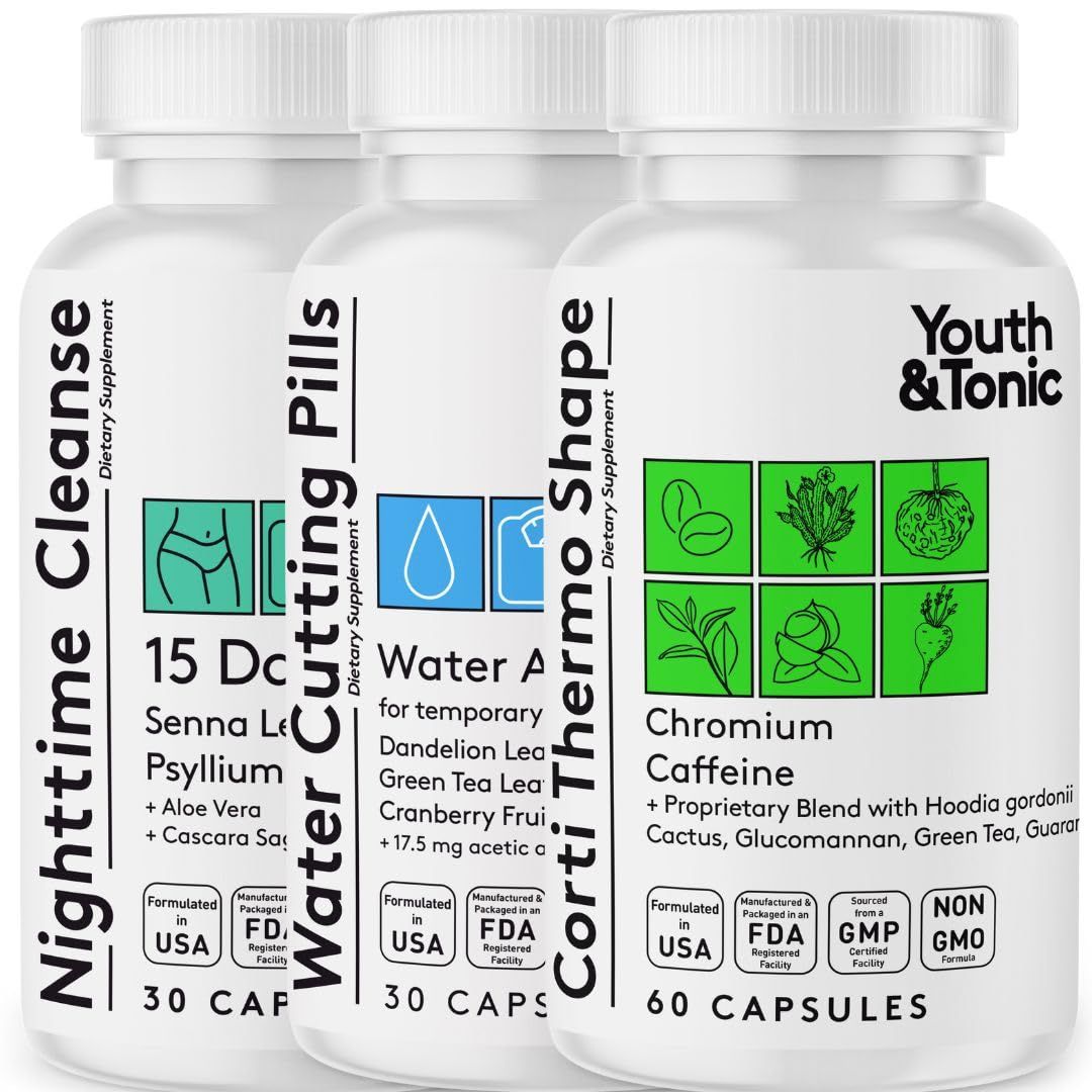 Youth Tonic Sculpt Shred Cleanse Detox 3X Weight Loss Pills: Appetite Suppressant, Fat Burner, Energy Booster Nighttime Cleanse for Diet - 120 Pills