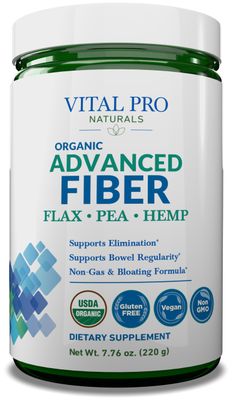 Vital Pro Naturals - Advanced Fiber Powder, Soluble and Insoluble Fiber Supplement with Flax, Pea and Hemp, Organic Daily Dietary Supplement Supports Gut Digestive Regularity 7.76 oz