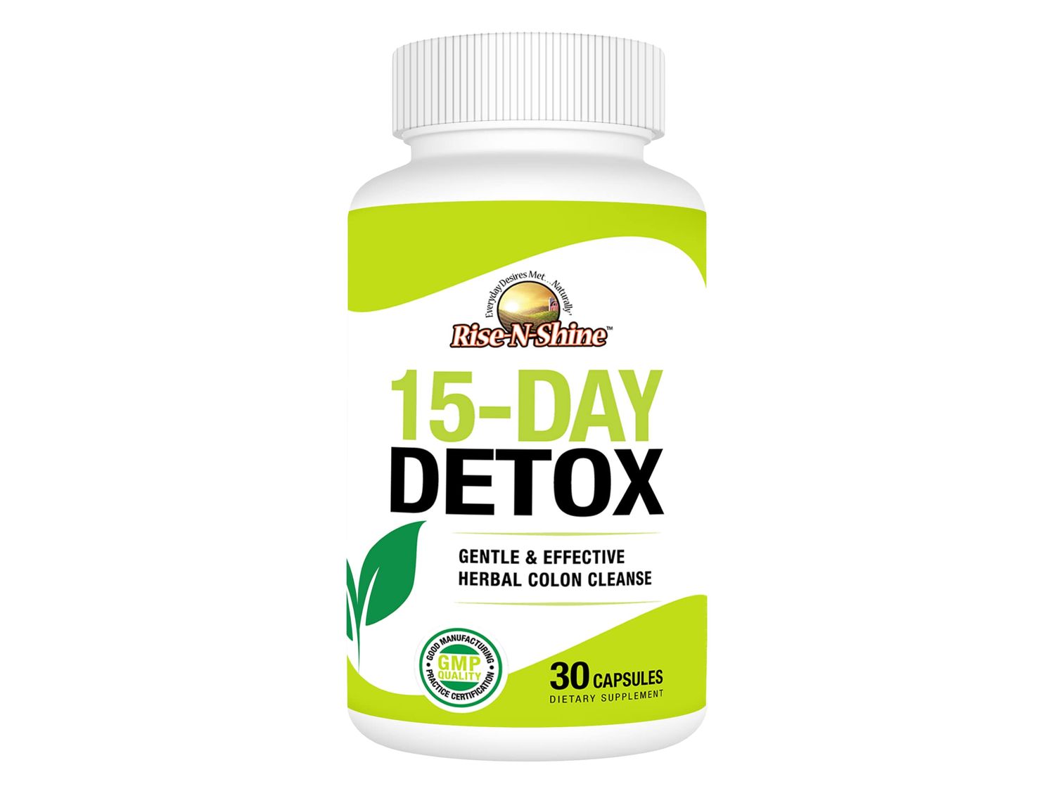 Rise-N-Shine 15 Day Detox Cleanse - Gut Health Support for Women Men with Senna Leaf and Cascara Sagrada 30 Capsules