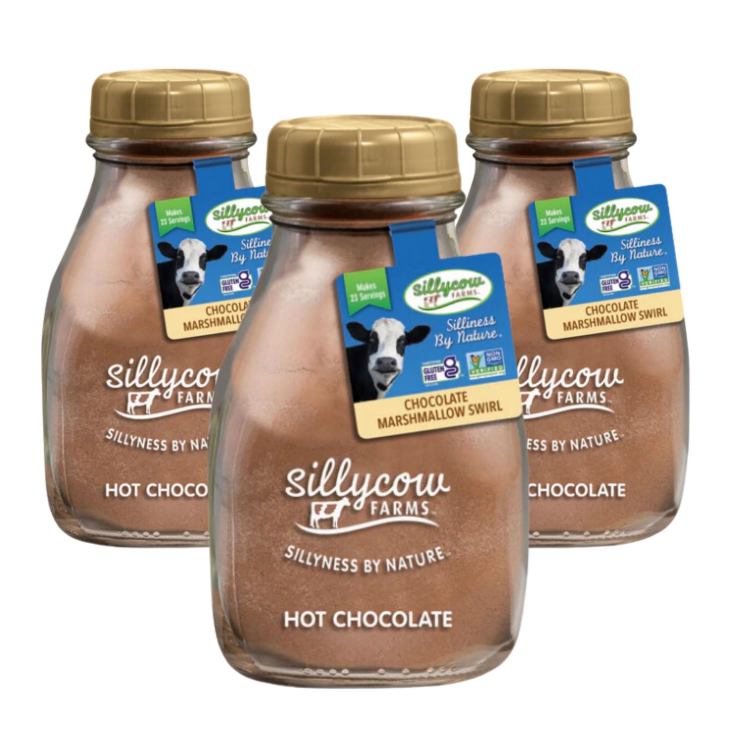 Sillycow Farms Marshmallow Swirl Hot Chocolate Gluten-Free Non-GMO Hot Cocoa Mix with Dutch Processed Cocoa Powder Made with Real Ingredients 16.9 oz Glass Bottle Pack of 3
