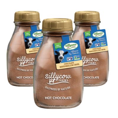Sillycow Farms Marshmallow Swirl Hot Chocolate Gluten-Free Non-GMO Hot Cocoa Mix with Dutch Processed Cocoa Powder Made with Real Ingredients 16.9 oz Glass Bottle Pack of 3