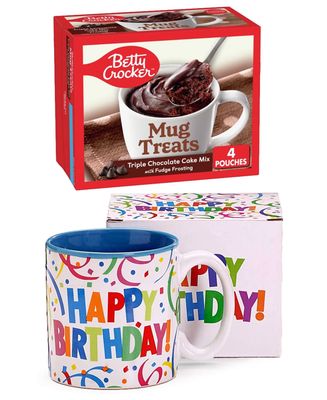 Charmed By Dragons Happy Birthday Mug In Gift Box - Confetti Design - with 4 Mug Cake Mix Pouches Bundle Triple Chocolate