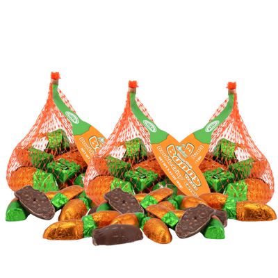 Needzo Crispy Chocolate Carrot Shaped Treats in Mesh Bag, Easter Basket Candies, 3.35 Ounces Pack of 3