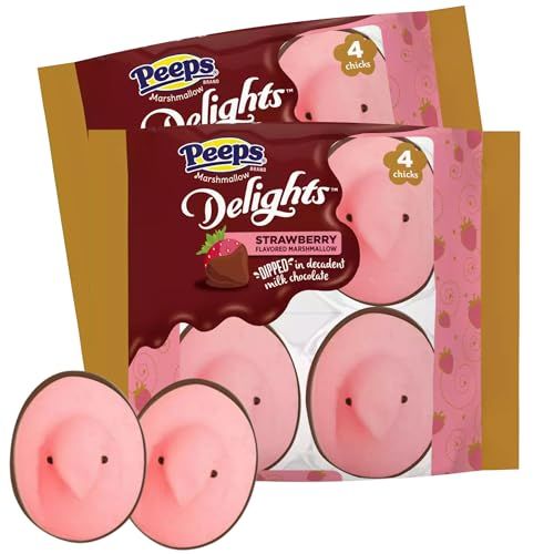 Sweetzo Marshmallow Delights, Strawberry Chicks Dipped in Milk Chocolate, 8 total Pack of 2