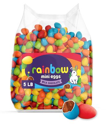 Bulk Mini Eggs Milk Chocolate Easter Candy Rainbow 5 Pound Bag - Creamy Milk Chocolate Easter Egg Candy for Parties, Egg Hunting, Basket Stuffers Buffets