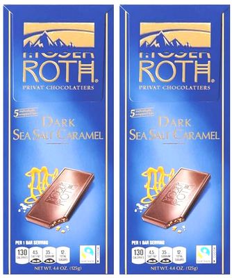 Roth Moser Sea Salt Caramel Dark German Cacao Bar, Indivually Wrapped Dark Chocolate Squares, Snack Snacking Food Dessert Gift Treat, 4.4oz Each, 2 Pack