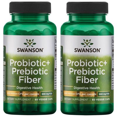 Swanson Prebiotic Probiotic Fiber - Natural Supplement Promoting Digestive System Immune Health Support - Aids Regularity GI Tract Health - 60 Capsules, 500 Million CFU Each 2 Pack