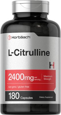Horb ach L Citrulline Capsules 2400mg per Serving 180 Count Maximum Strength, Free Form Amino Acid Non-GMO, Gluten Free L- Supplement