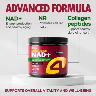 NAD Supplement 1400mg Supports Healthy Aging Complex with Nicotinamide Riboside, Collagen Peptides - Powerful NAD Formula for Cellular Energy, Skin Cognitive Support - 60 Capsules