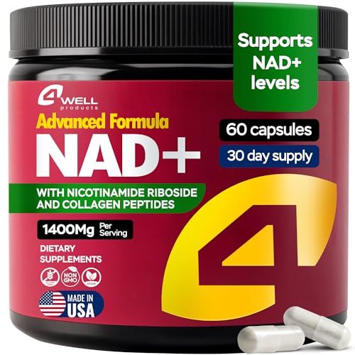 NAD Supplement 1400mg Supports Healthy Aging Complex with Nicotinamide Riboside, Collagen Peptides - Powerful NAD Formula for Cellular Energy, Skin Cognitive Support - 60 Capsules