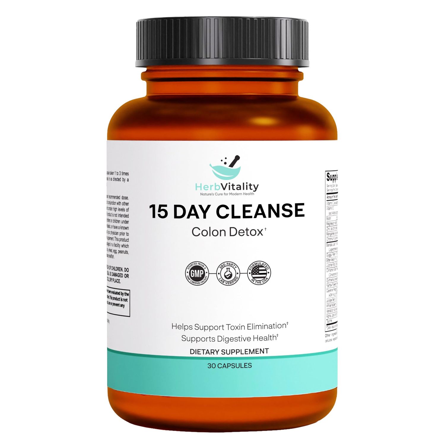 Herb Vitality 15-Day Colon Cleanse for Gut Health - Probiotics for Men Women, Candida Cleanse, Aloe Vera, Licorice Root, Psyllium Husk - Supports Digestive Immune Health, Detox Kidney Cleanse