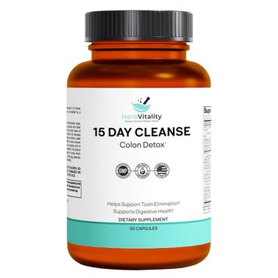 Herb Vitality 15-Day Colon Cleanse for Gut Health - Probiotics for Men Women, Candida Cleanse, Aloe Vera, Licorice Root, Psyllium Husk - Supports Digestive Immune Health, Detox Kidney Cleanse