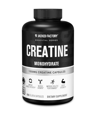 Jacked Factory Creatine Monohydrate Capsules - Creatine Pills for Muscle Growth, Increased Strength, Enhanced Energy Output and Improved Athletic Performance - 150 Capsules