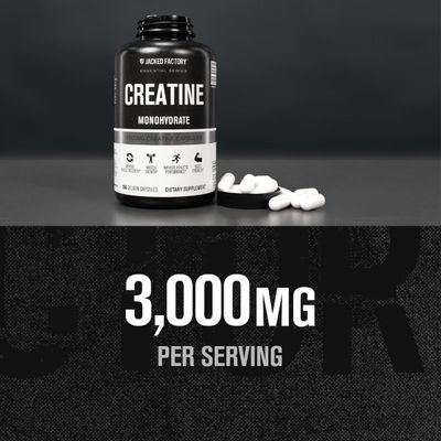 Jacked Factory Creatine Monohydrate Capsules - Creatine Pills for Muscle Growth, Increased Strength, Enhanced Energy Output and Improved Athletic Performance - 150 Capsules