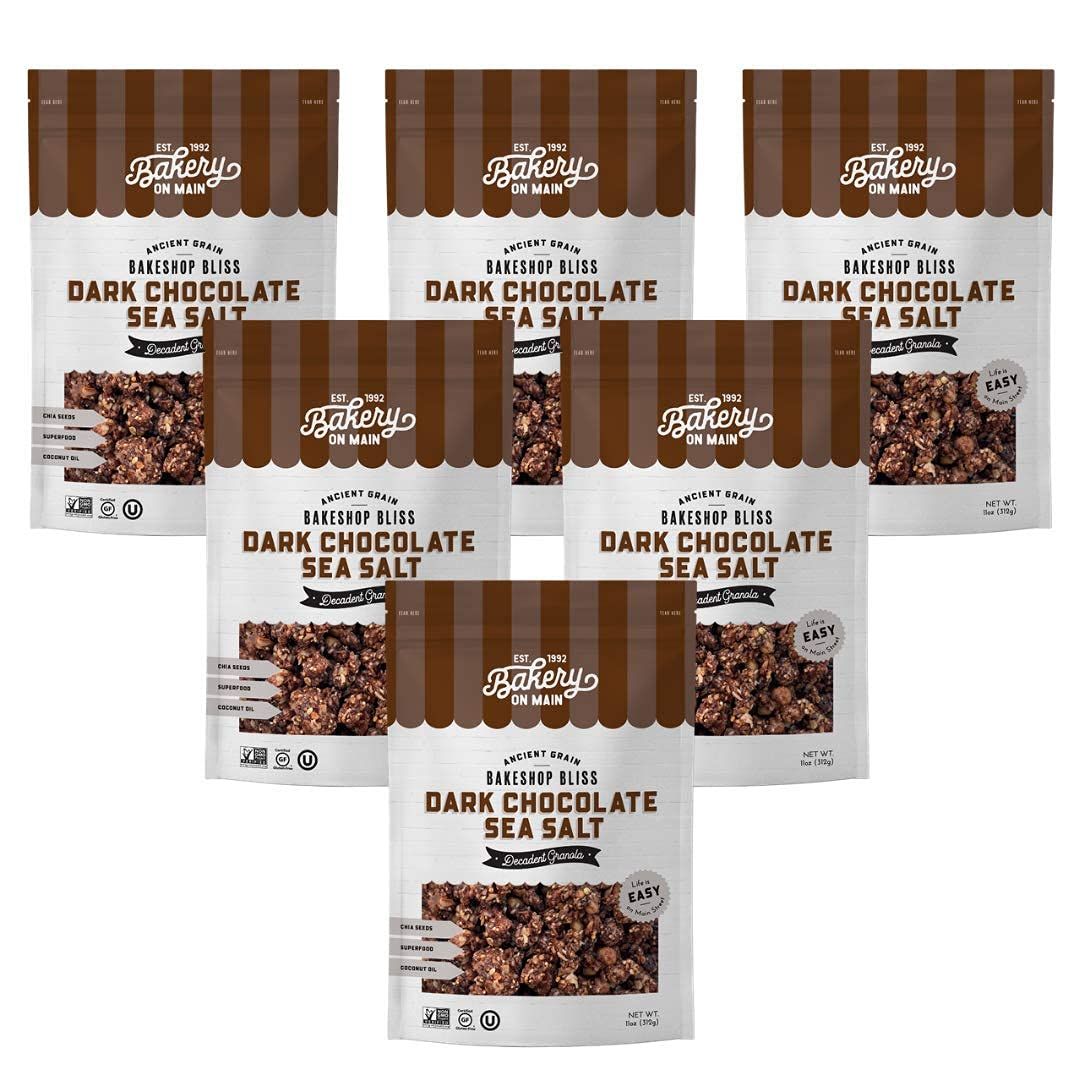 Bakery On Main Decadent Granola, Dark Chocolate Sea Salt - Whole Grain Bakeshop Bliss, Gluten-Free, Non-GMO, 11 Ounce Pack of 6