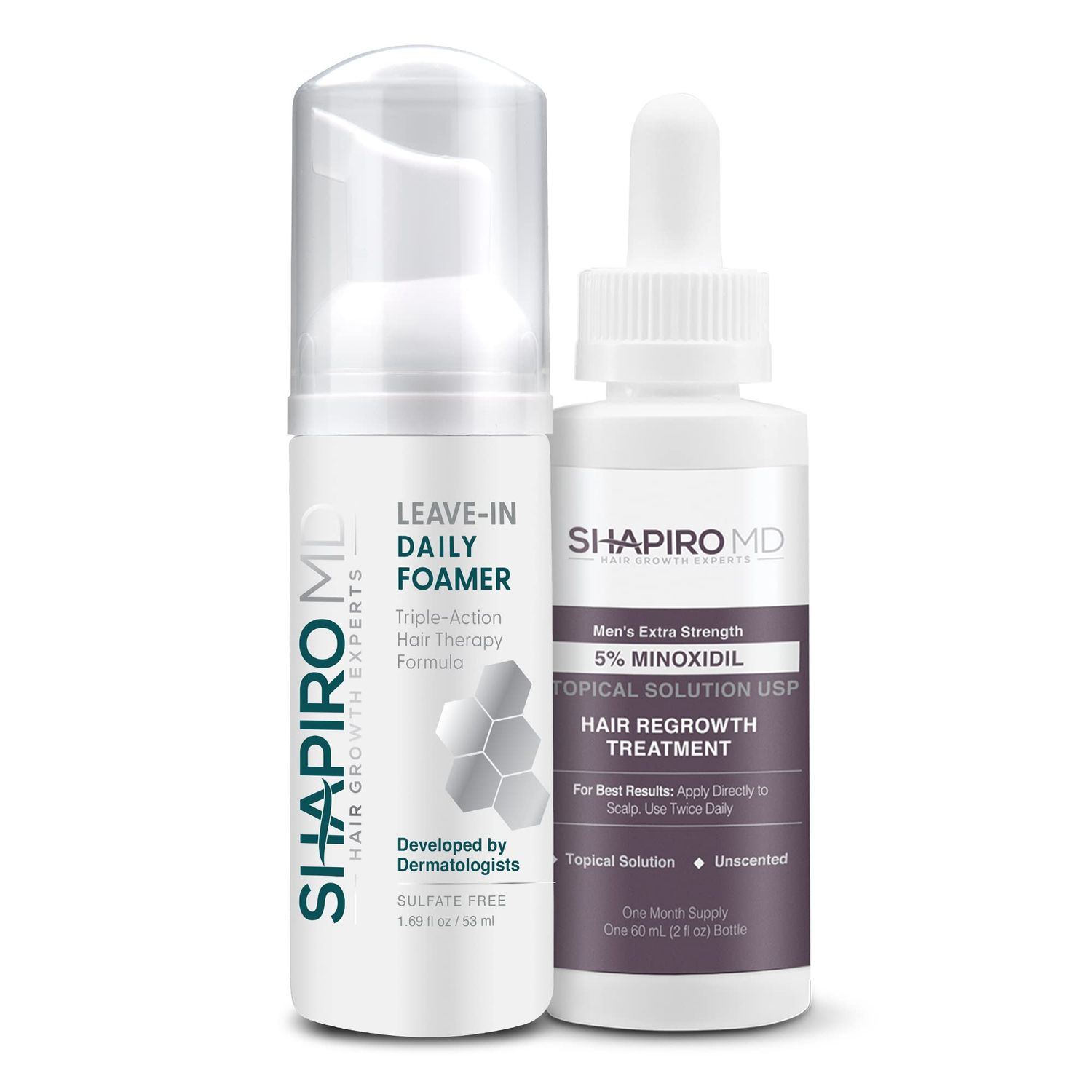Shapiro MD Hair Growth Experts Mens Regrowth Travel Kit: Leave-In Foamer, 5 Minoxidil. Achieve Thicker, Fuller and Healthier Looking Hair, 1 Month Supply