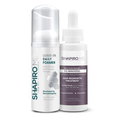 Shapiro MD Hair Growth Experts Mens Regrowth Travel Kit: Leave-In Foamer, 5 Minoxidil. Achieve Thicker, Fuller and Healthier Looking Hair, 1 Month Supply