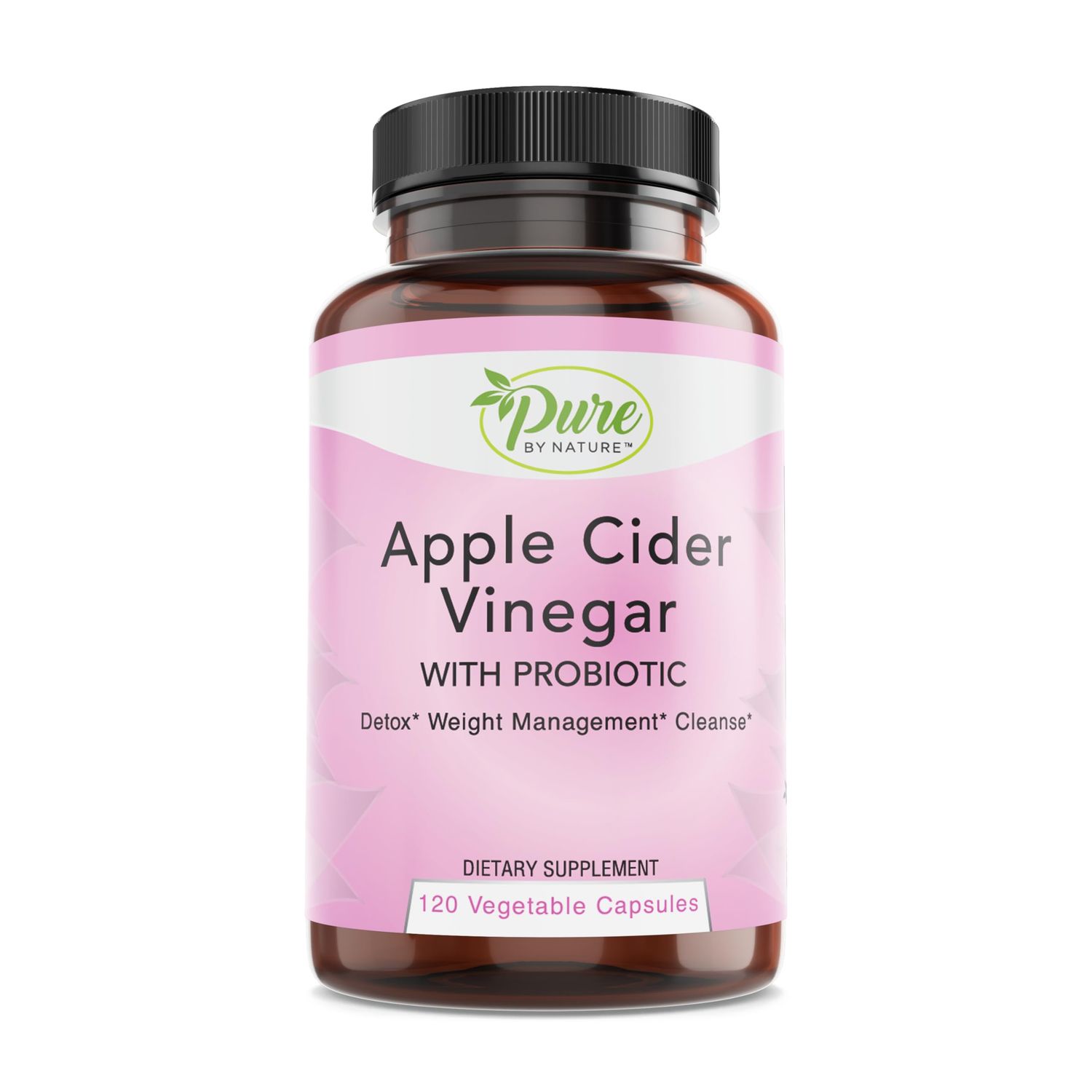 Pure By Nature Apple Cider Vinegar Probiotic for Women Men, Raw Apple Cider Vinegar Pills for Weight Management Support Cleanse Support 120 Capsules
