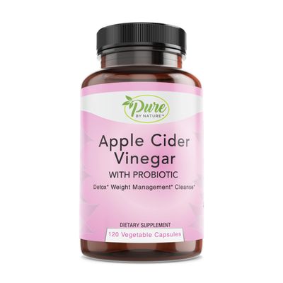 Pure By Nature Apple Cider Vinegar Probiotic for Women Men, Raw Apple Cider Vinegar Pills for Weight Management Support Cleanse Support 120 Capsules