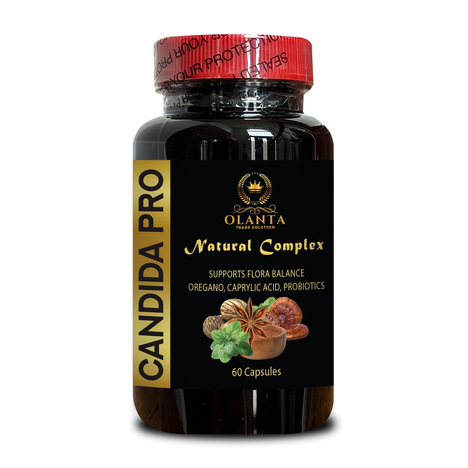 OLANTA TRADE SOLUTION Candida PRO Natural Complex - Oregano Oil, reishi Mushroom Capsules Organic, Candida Cleanse Detox for Women, arabinogalactan Immune - 1 Bottle 60 Capsules