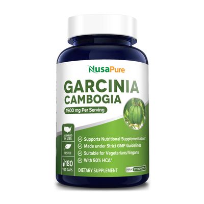 NusaPure Garcinia Cambogia 180 Veggie Caps 1500mg Vegetarian, Non-GMO, Gluten Free