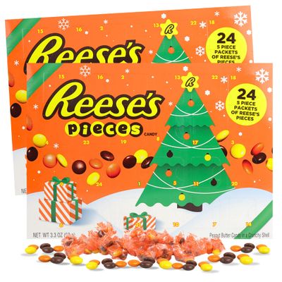 Galerie 2025 Reese s Pieces Advent Calendars, Countdown to Christmas with Chocolate Peanut Butter Candies, 3.3 Ounces Each Pack of 2