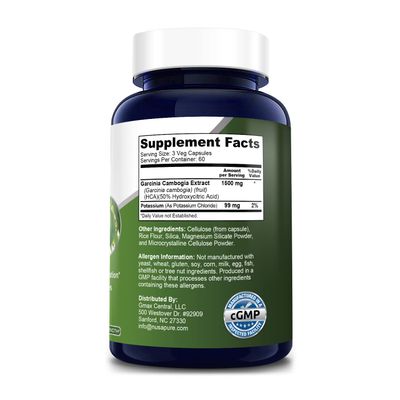 NusaPure Garcinia Cambogia 180 Veggie Caps 1500mg Vegetarian, Non-GMO, Gluten Free