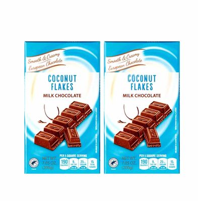 Coconut Flakes European Milk Chocolate Bar, Gift Snack Treat for Family Friends 2, 7.05oz Pack by Choceur